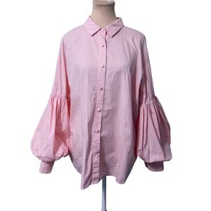 STYLEWE  Pink Cotton Balloon Sleeve Whimsy Coquette Shirt Large Dramatic Puff